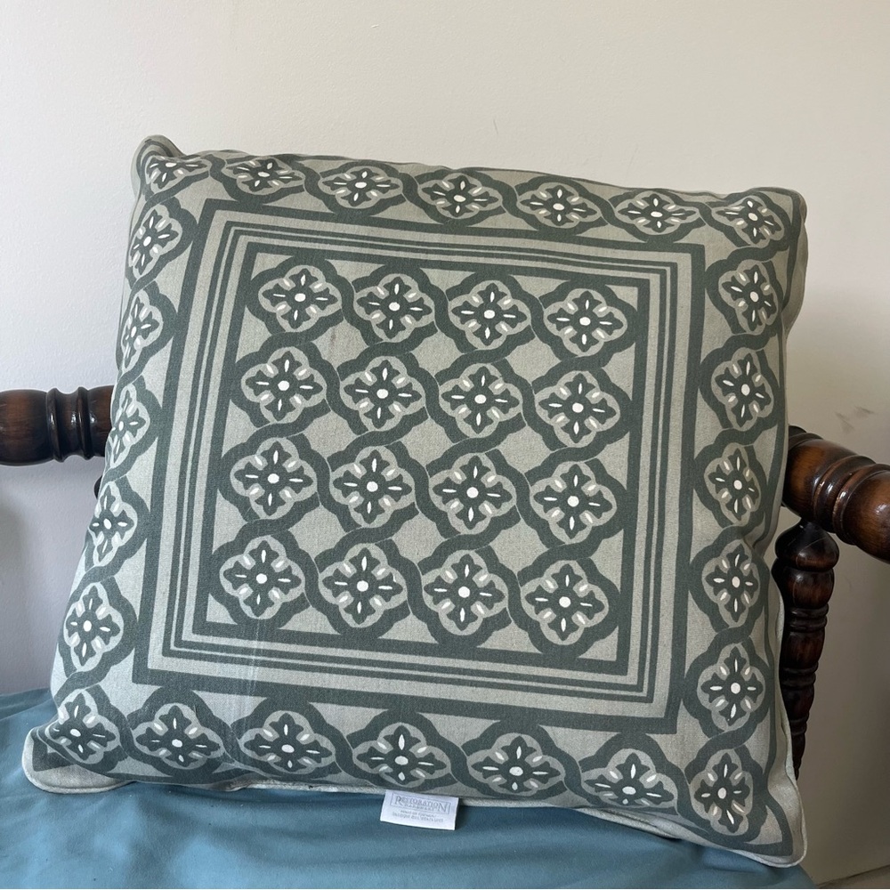 Restoration Hardware Green Gray Geometric Accent Outdoor Pillow Large